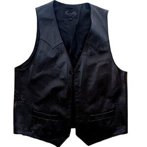 Small Biker Vest Scully Mens Black Leather Western Size 38 Distress Tatter Vtg